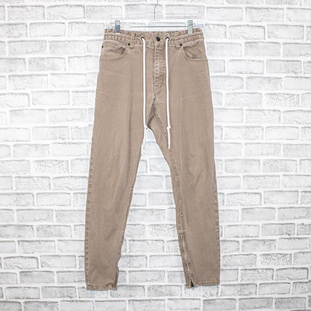 ONES STROKE Tokyo Jogger Pants Khaki Drawstring ankle zip Size Small